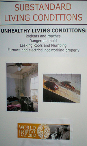 This sign with photos indicates the typical condition of houses before Habitat Kent goes to work on them.